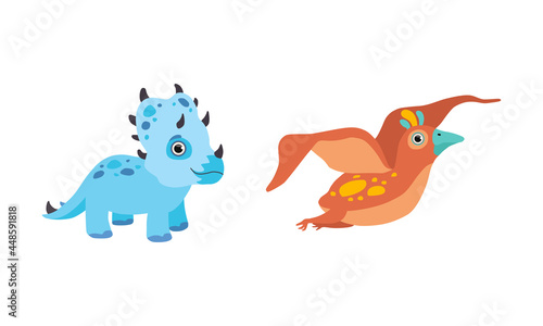 Funny Dinosaur as Cute Prehistoric Creature and Comic Jurassic Predator Vector Set