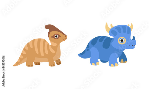 Funny Dinosaur as Cute Prehistoric Creature and Comic Jurassic Predator Vector Set