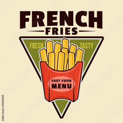 French fries vector colorful emblem, badge, label, sticker or logo in cartoon style on light background