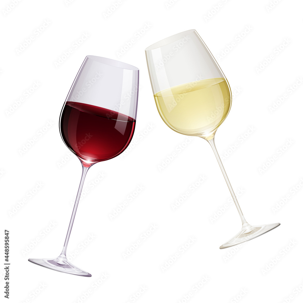 リアルな赤ワインと白ワインのグラスで乾杯するイラスト Stock Vector Adobe Stock