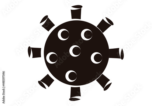Icono negro de virus de covid-19 o viruela del mono en fondo blanco.