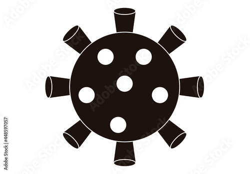 Icono negro de virus de covid-19 o viruela del mono en fondo blanco.