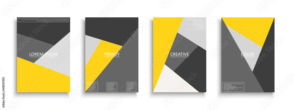 Set of bright colorful geometric covers. Contemporary business cards, posters, templates, placards, brochures, banners, flyers and etc. Minimalistic trendy design