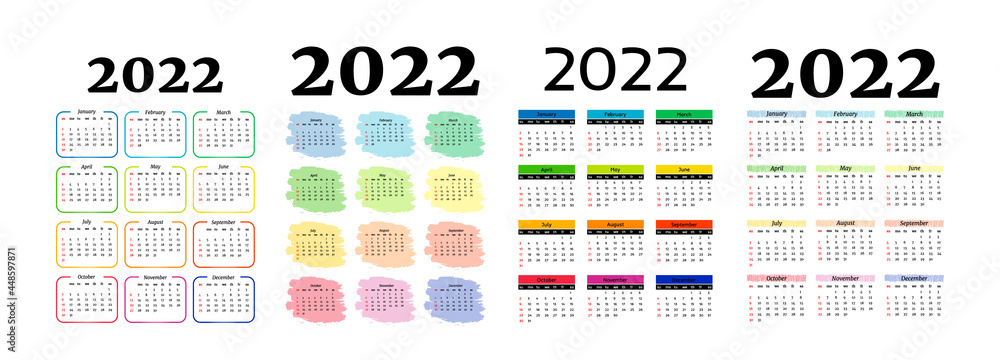 Calendar for 2022 isolated on a white background Calendar for 2022 isolated on a white background