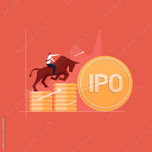 businessman with Initial Public Offering IPO concept, Growing Stock Market shares, Bull with Stock Market Price