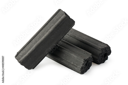 charcoal briquette isolated on white background, photo