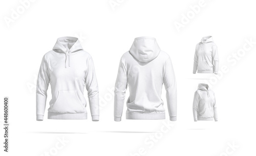 Blank white women sport hoodie mockup, different views