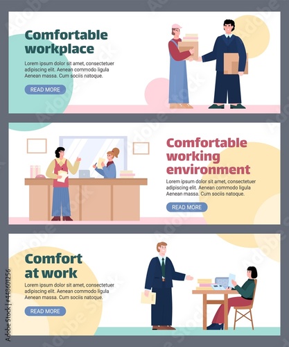 Comfortable working environment and comfort at work, flat vector illustration.