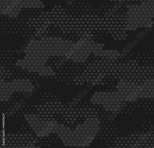  Digital black camouflage pattern, vector illustration. Fashionable clothing design.