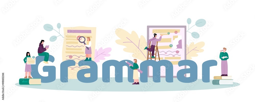 Banner for grammar editor and copywriting services, flat vector illustration.