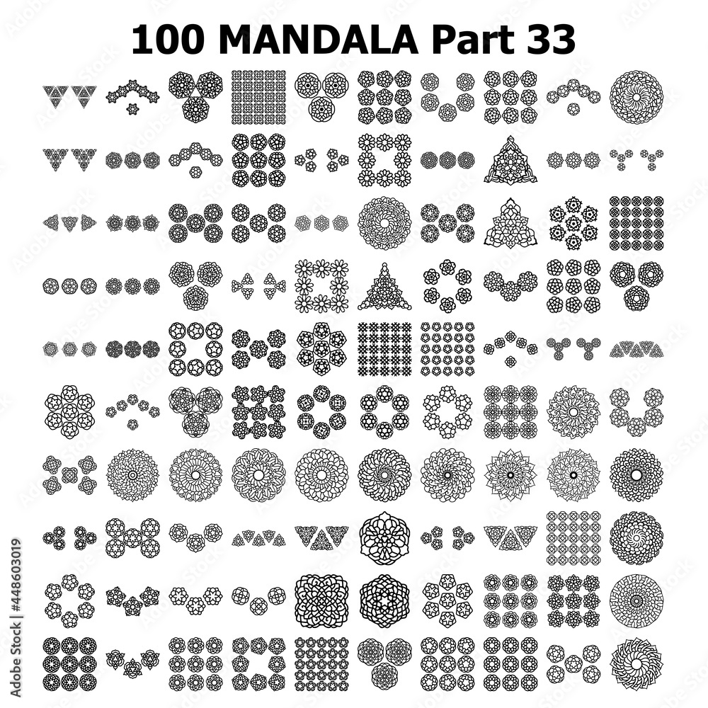 Fototapeta premium Various Pattern collections 100 Mandala pattern set Doodles freehand