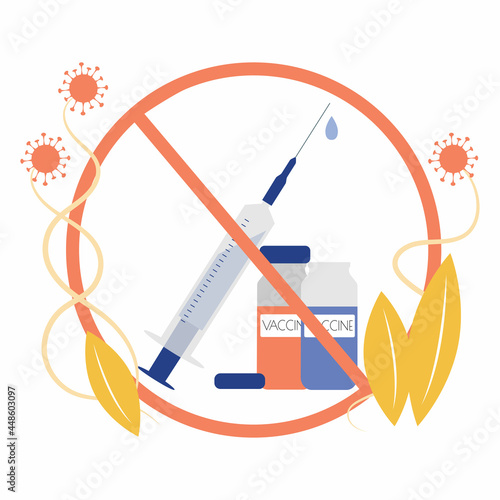 Vaccination refusal vector concept. Flat isolated anti vaccination symbol in flat cartoon style.