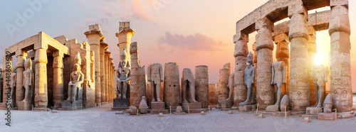 Luxor Temple pillars, beautiful sunset panorama, Egypt