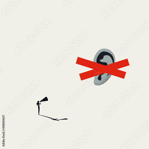 Fall on deaf ears vector concept. Symbol of inequality, discrimination, not hearing out woman. Minimal illustration.