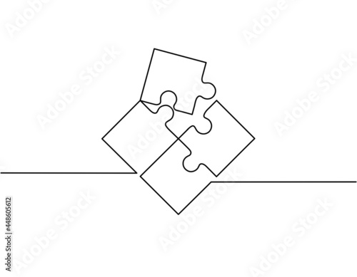 Continuous line drawing of puzzle, pieces problem solving business, object one line, single line art, vector illustration