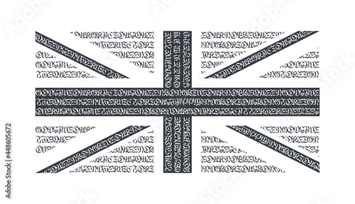 Flag of the Great Britain. Black flag the Great Britain. Abstract Great Britain flag with national anthem in gothic font. Vector illustration
