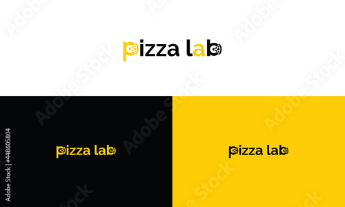 Pizza lab Letter, modern, minimalist, Logo Design. Pizza logo, label, element. Pizzeria, restaurant, icons, Vector illustration template.