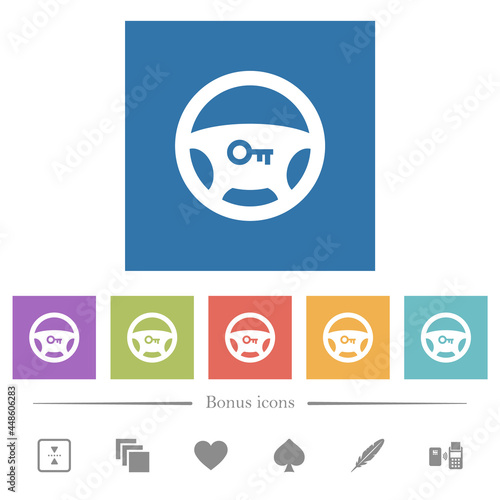 Steering lock flat white icons in square backgrounds