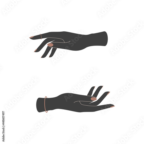 Vector silhouettes of woman hands with manicure on a white background. Symbol of Support and care