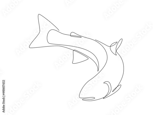 Salmon fish in one continuous line drawing. Wild trout silhouette in linear sketch style on white background. Vector illustration
