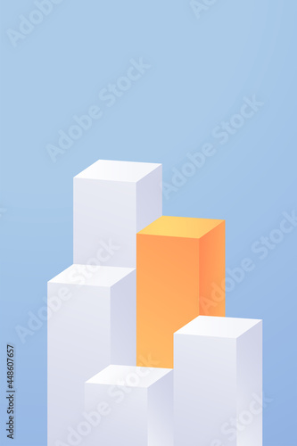 Vector illustration with empty platforms in minimal style White cube product stands on light blue background