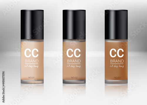 Realistic 3d Empty Template Bb Cream Package Set Beauty Product Makeup Beige Tone for of a Female Face. Vector illustration of different creams tube