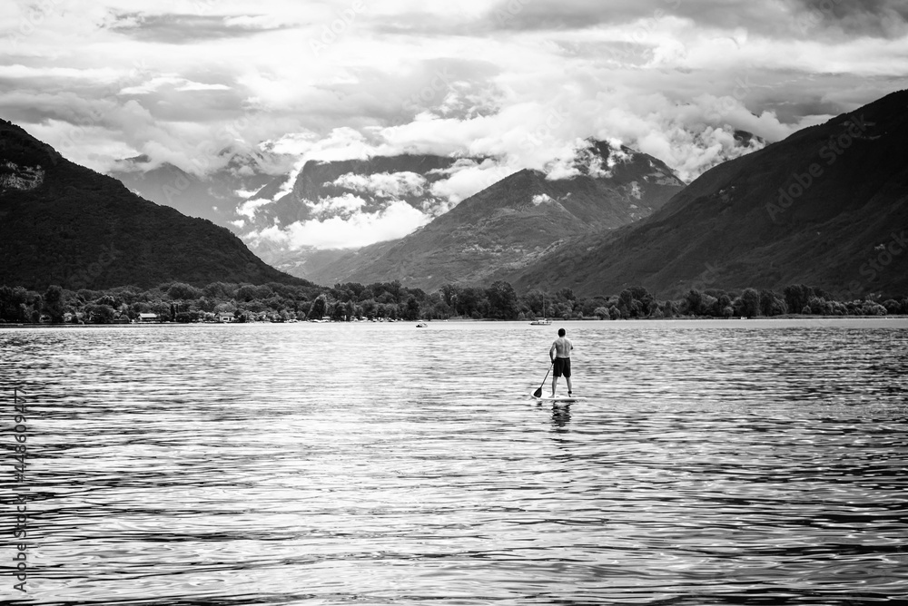 Paddle boarding scene on Lake Como