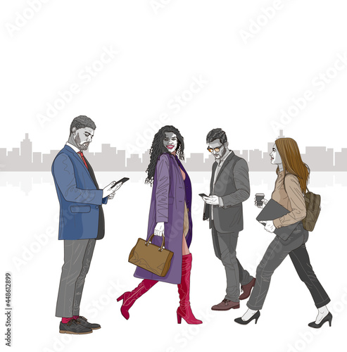 Personas de oficina caminando por la calle