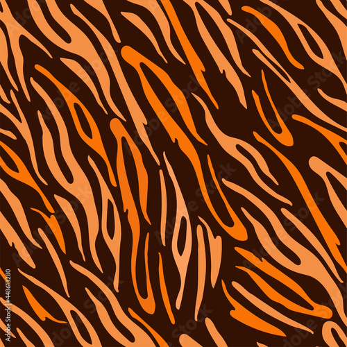 Seamless striped tiger pattern. Orange stripes on a dark background. Vector illustration. Tiger pattern For design  decor  wallpaper  packaging  textiles and decoration