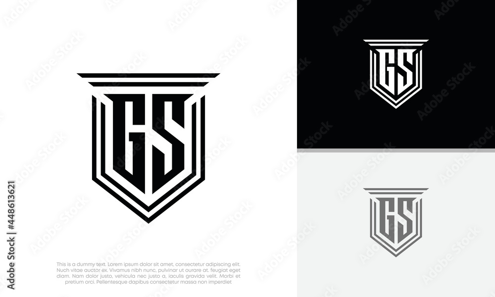 Initials GS logo design. Luxury shield letter logo design.
