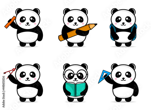 set cute panda back to school design mascot kawaii