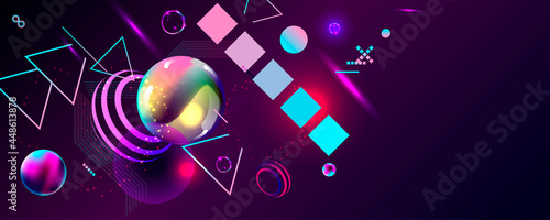 Dark retro futuristic cyberpunk elements abstraction background cosmos synthwave vaporwave retrowave glitch circle with blue and pink glows