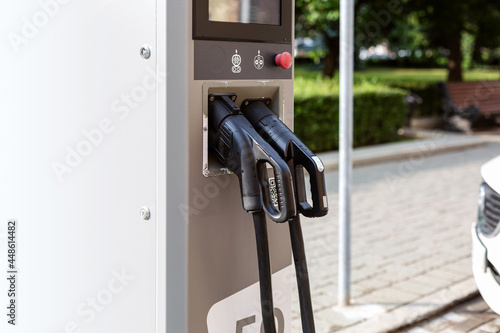 Charging station for electric vehicles. Close up..
