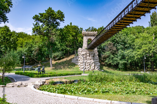 Beautiful bridge in a summer park in Craiova, Romania