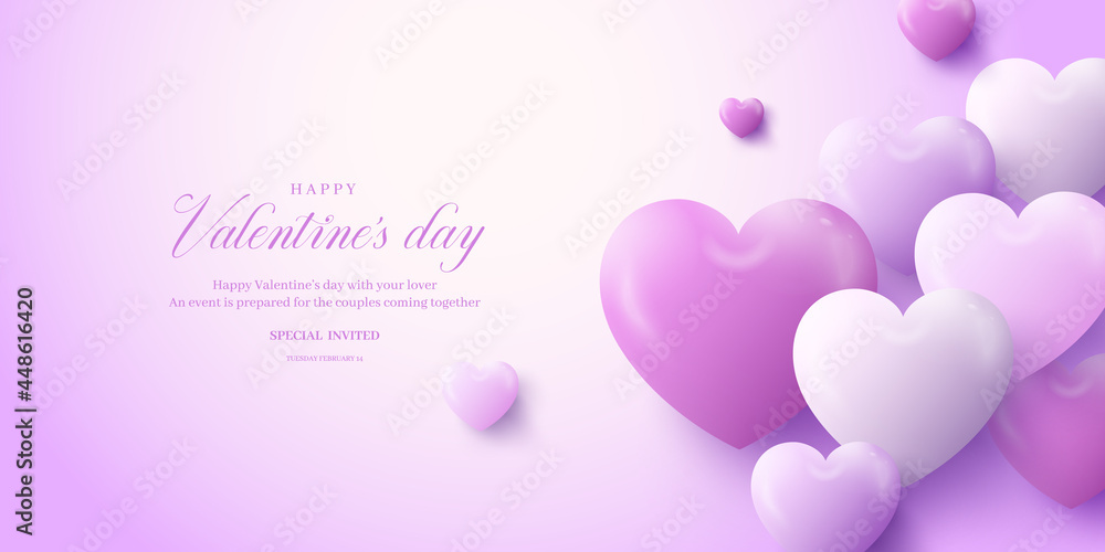 Happy Valentines Day Background With Realistic Hearts_7