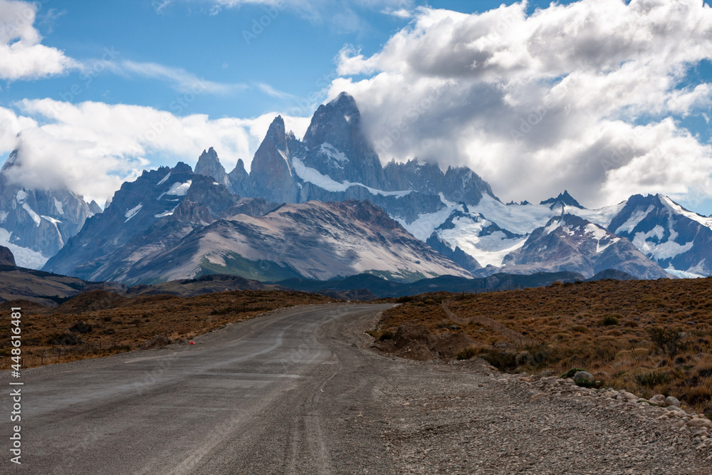 Road to Mount Fitz Roy cerro. Los glaciares National Park, El Chalten, Patagonia Argentina. South america best travel destination for climbing and hiking in the mountains.	
