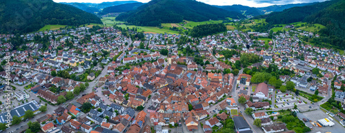 Aerial view around the city Haslach im Kinzigtal in Germany. On cloudy day in spring  © GDMpro S.R.O