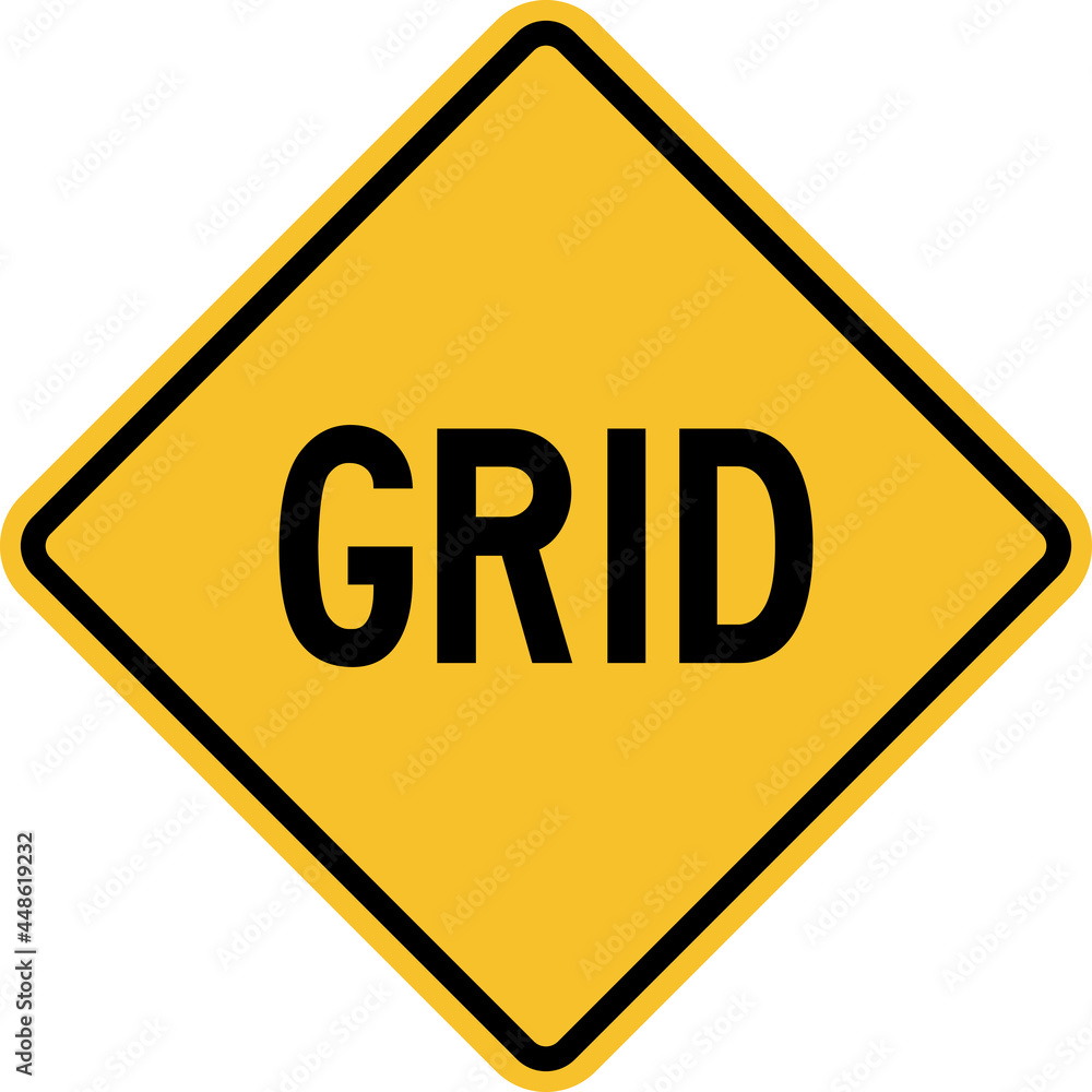 Cattle grid caution sign on diamond yellow background. Warning signs and symbols. Cattle grid caution sign on diamond yellow background. Warning signs and symbols.