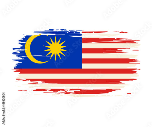 Malaysian flag brush grunge background. Vector illustration.