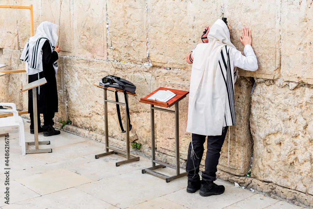 Orthodox Jewish man, with phylacteries (tefilin) and shawl (tallit