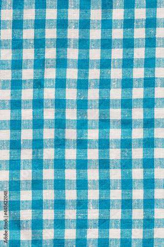 Old Retro Classic Design Linen Plaid Fabric Tablecloth. Abstract Background, Blue And White Colors.