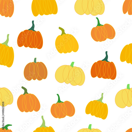 vegetable pumpkin fruit seamless pattern. halloween and samhain. autumn and October, harvest time. Stock vector pattern illustration isolated on white background.