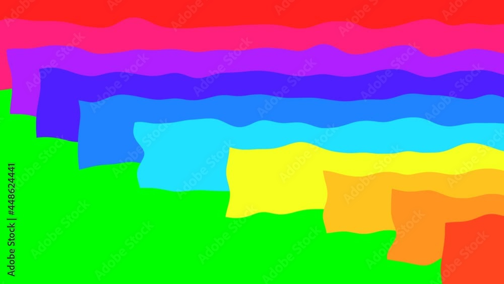 Multicolor shapes transition in right direction on green screen background. change from screen