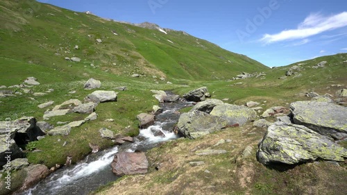 Beautiful landscape at the Little Saint Bernard Pass on a summer afternoon, between Italy and France. photo