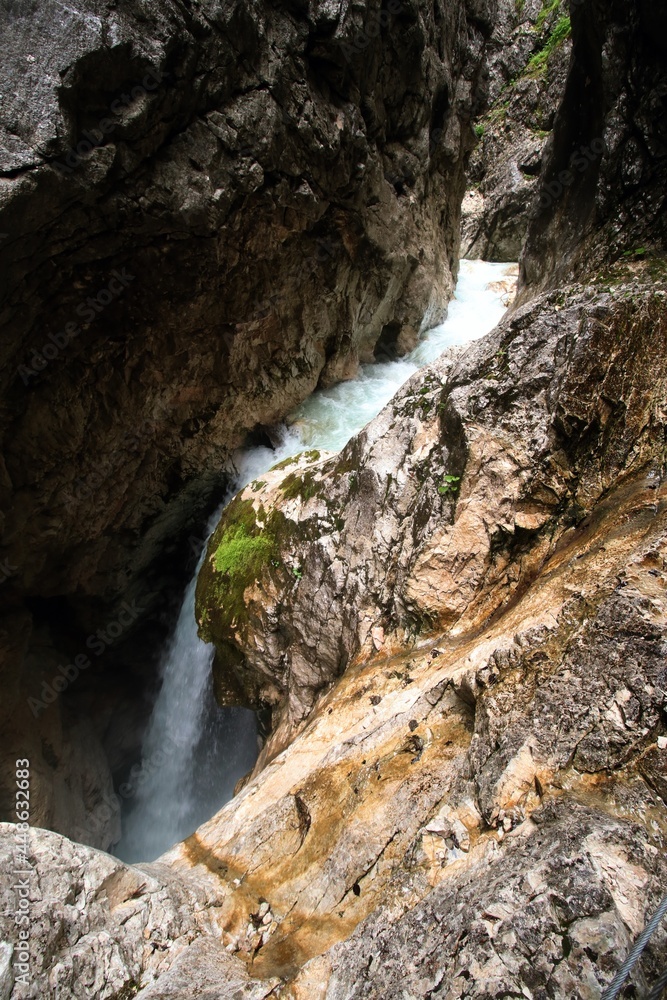 Bavaria Hölltalklamm, turquoise alpine river in deep gorge
