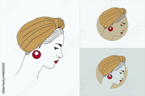 Beautiful Turban women hand drawn logo Set Cute hand drawn vector illustration face of girl with turban line art 