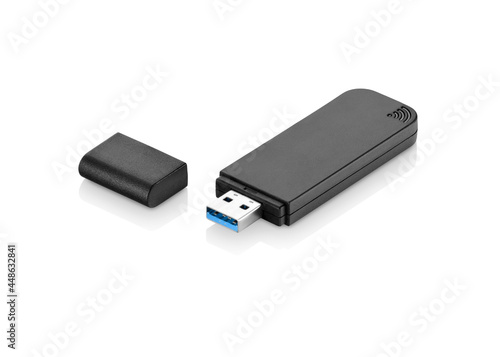 Modern black wireless adapter without lid isolated on white background