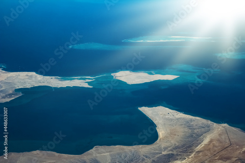 Beautiful earth and sea from a window airplane background