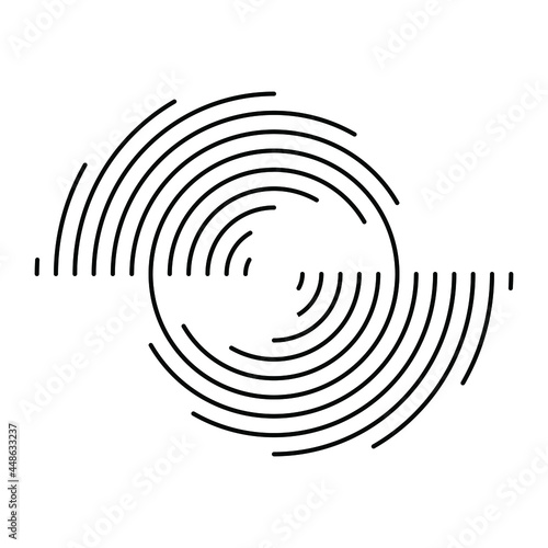 Black concentric stripes in round form. Geometric art. Design element for border frame, round logo, blackout tattoo, sign, symbol, web pages, prints, template, pattern and abstract background