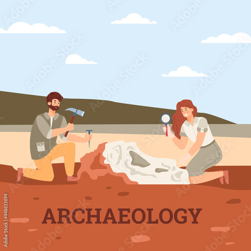 Cartoon characters archaeological scientists discover dinosaur remains